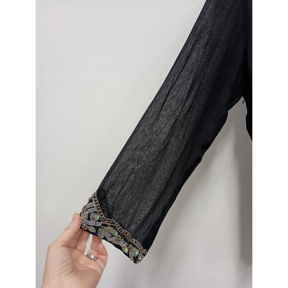 VTG Y2K Rampage Blouse Top Womens Medium Black Sheer Beaded Whimsygoth Holiday - Picture 11 of 12